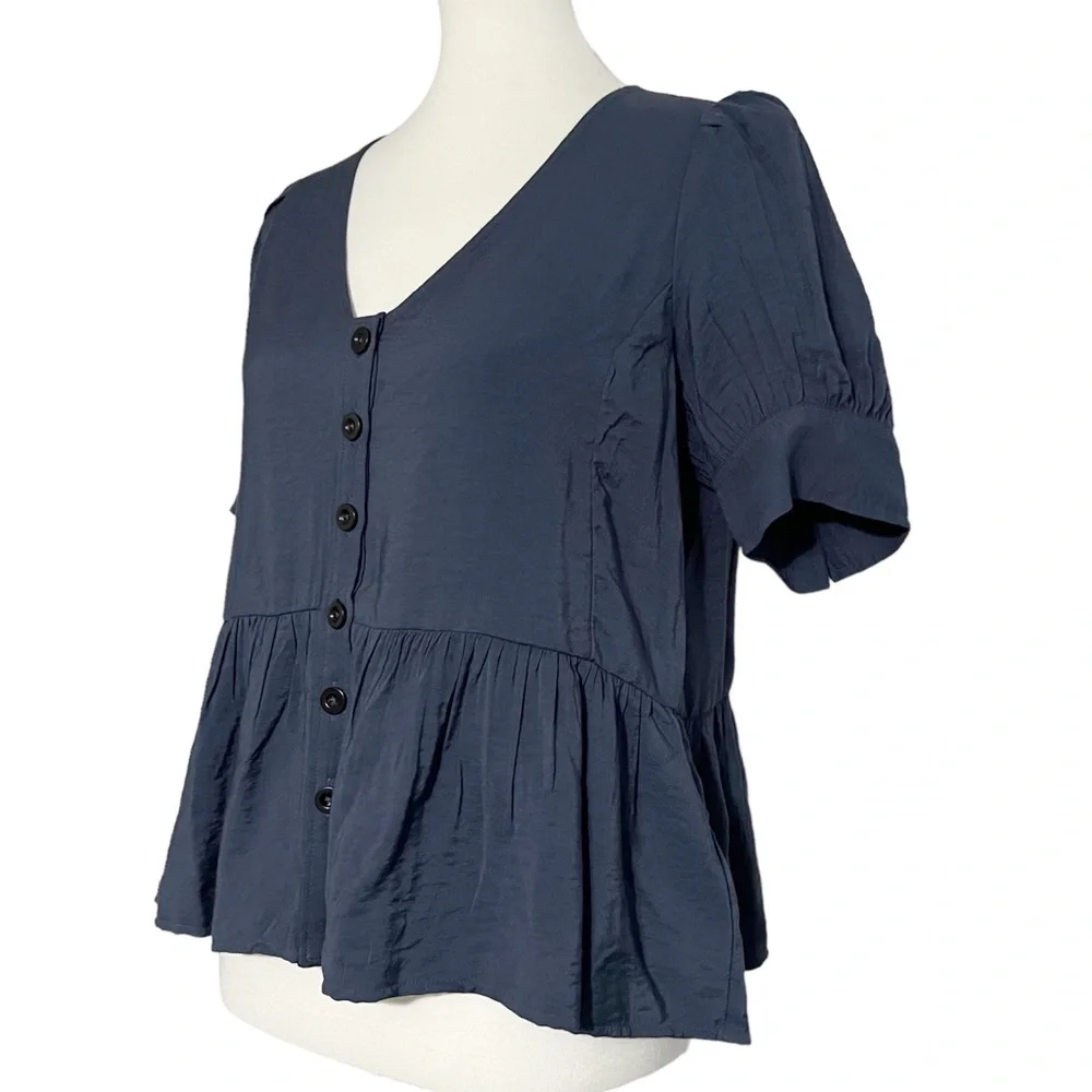 Madewell Drapeweave Puff-Sleeve‎ Peplum Top